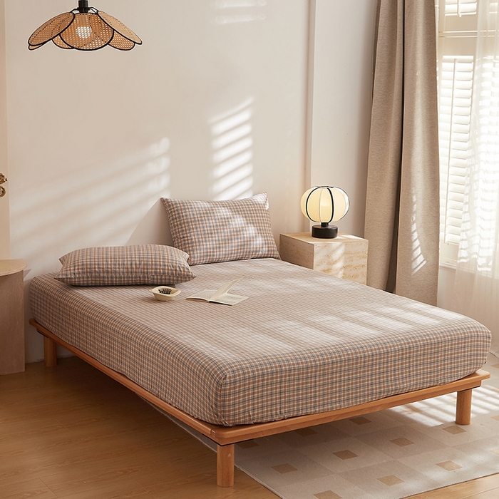 91家纺网 家纺一手货源 找家纺 DoDo 兜兜 2025新款全棉纯棉水洗棉大床床笠【可定做尺寸】 麦田-咖