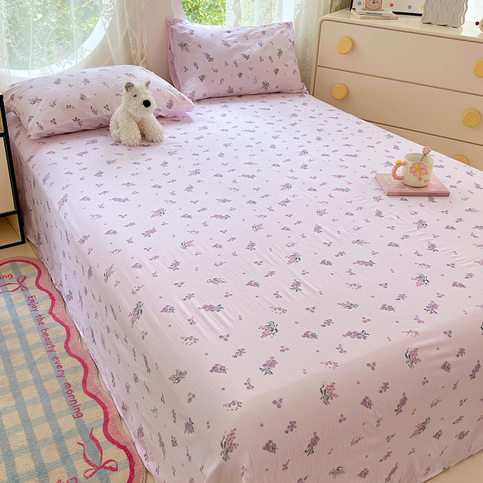 91家纺网 家纺一手货源 找家纺 彩韵家纺 2025新款印花木m双层纱床单系列 木m双层纱-紫玉葡萄