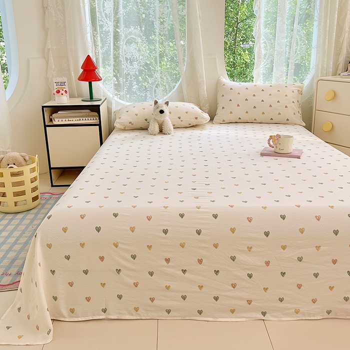 91家纺网 家纺一手货源 找家纺 彩韵家纺 2025新款印花木m双层纱床单系列 木m双层纱-点点心动