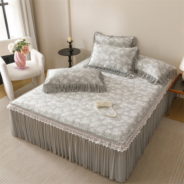 91家纺网 家纺一手货源 找家纺 好儿喜家纺 2025新款海洋丝凉感豆豆床裙凉席-缤纷玫瑰 缤纷玫瑰-灰