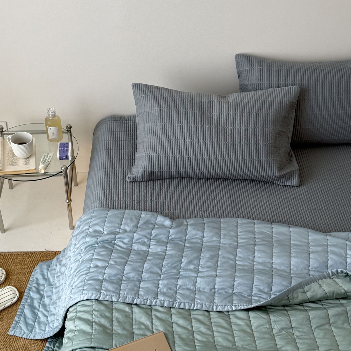 91家纺网 家纺一手货源 找家纺 汇庭 2025新款赫本夏被夏凉被空调被床盖三件套系列 夏被-幻想蓝