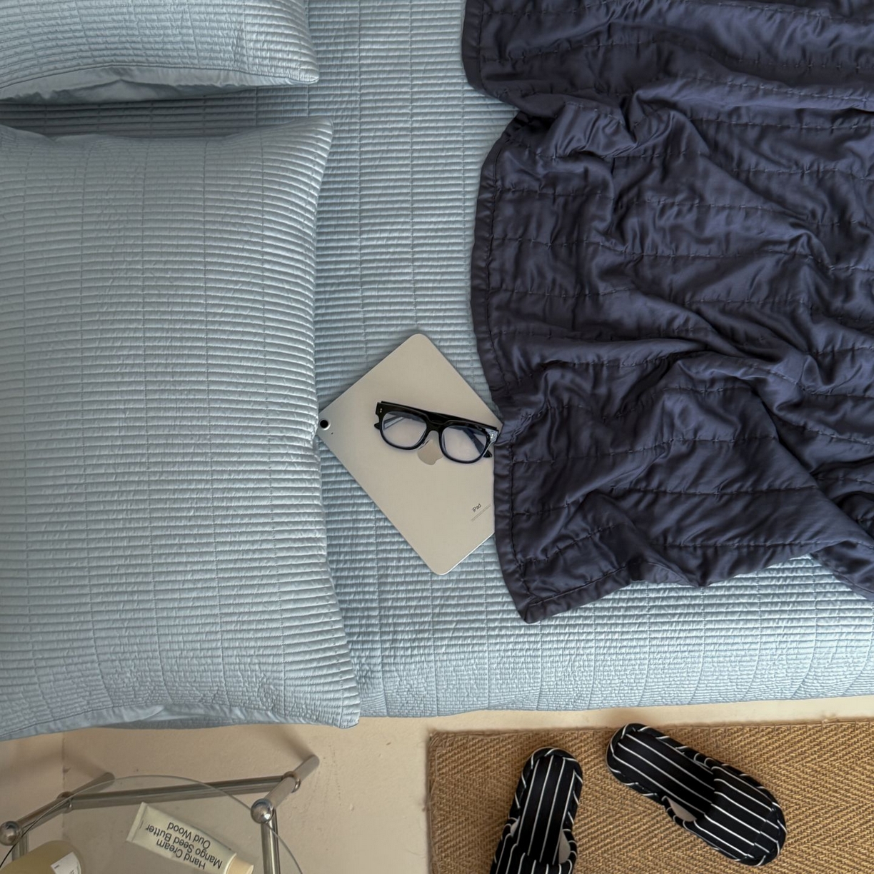 91家纺网 家纺一手货源 找家纺 汇庭 2025新款赫本夏被夏凉被空调被床盖三件套系列 夏被-汇深蓝