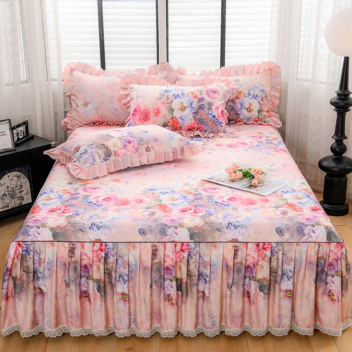 91家纺网 家纺一手货源 找家纺 家之硕家纺 2025春夏新款床裙款四件套繁花似锦系列 苍穹雀语