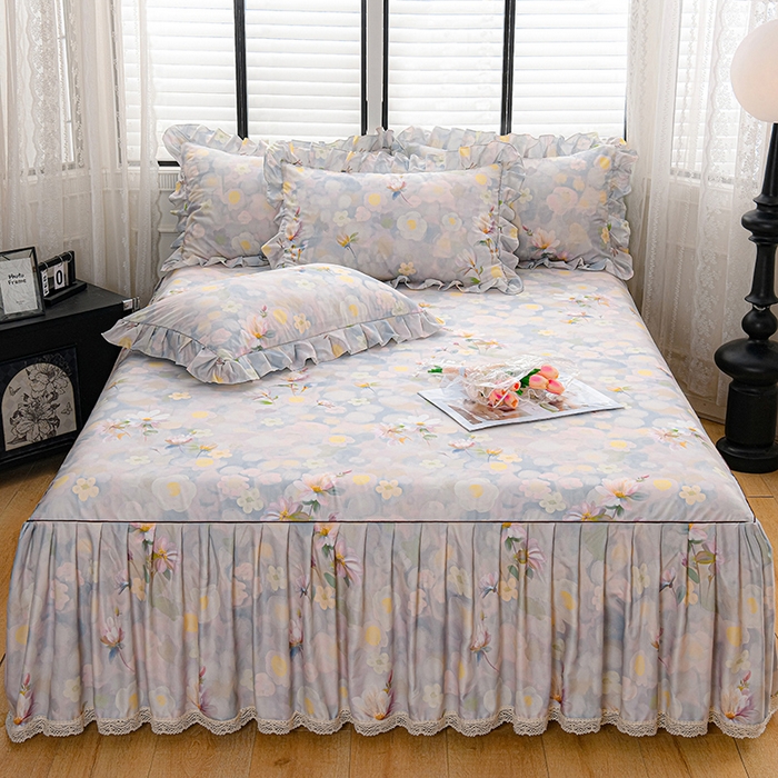 91家纺网 家纺一手货源 找家纺 家之硕家纺 2025春夏新款床裙款四件套繁花似锦系列 静若繁花