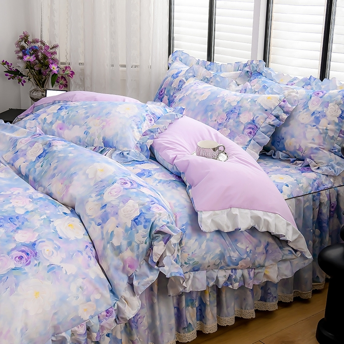 91家纺网 家纺一手货源 找家纺 家之硕家纺 2025春夏新款床裙款四件套繁花似锦系列 花香四溢