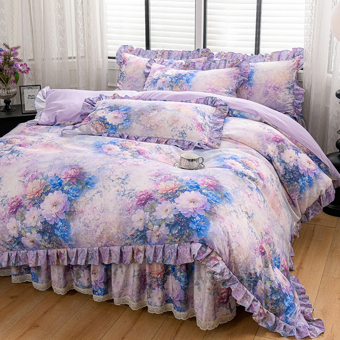 91家纺网 家纺一手货源 找家纺 家之硕家纺 2025春夏新款床裙款四件套繁花似锦系列 迷香