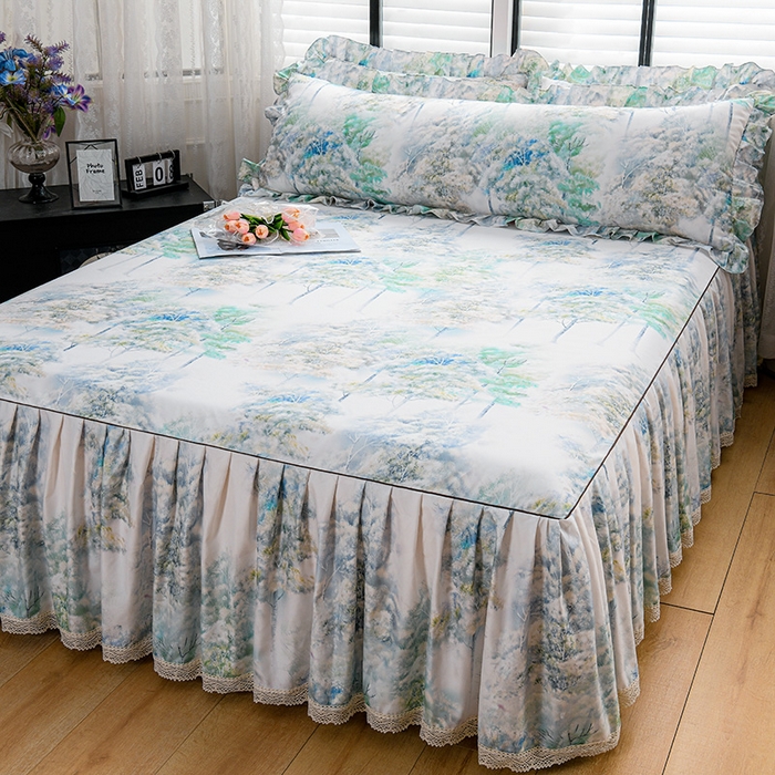 91家纺网 家纺一手货源 找家纺 家之硕家纺 2025春夏新款床裙款四件套繁花似锦系列 叶间芳华