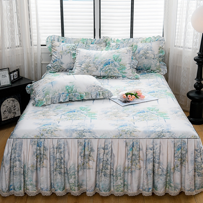 91家纺网 家纺一手货源 找家纺 家之硕家纺 2025春夏新款床裙款四件套繁花似锦系列 叶间芳华