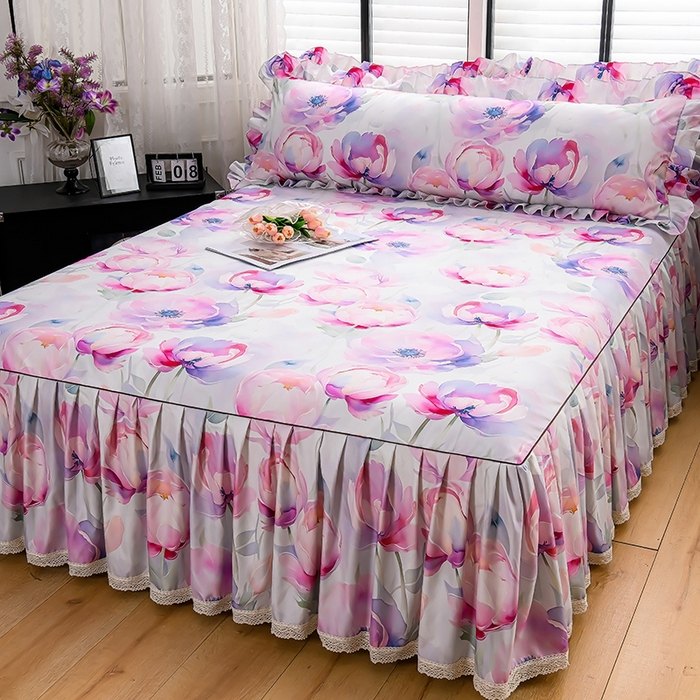 家之硕家纺 2025春夏新款床裙繁花似锦系列单床裙床裙单件 陌上花开