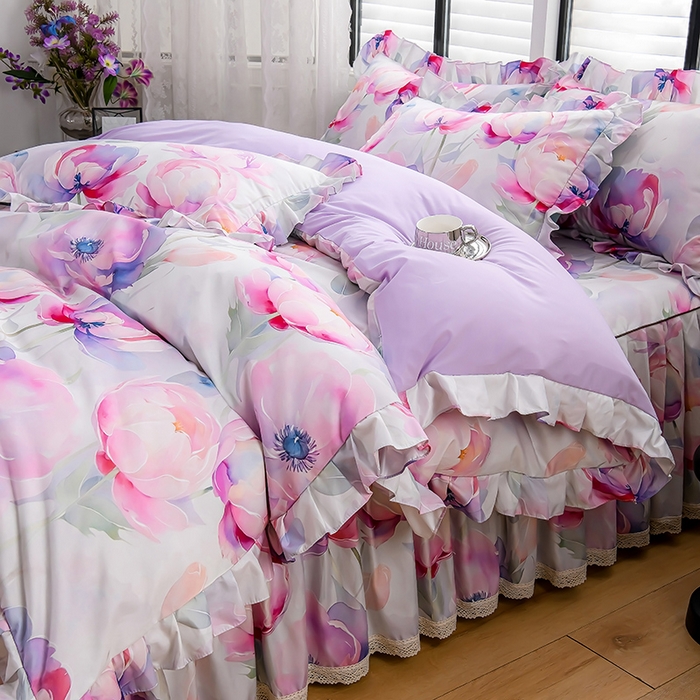 91家纺网 家纺一手货源 找家纺 家之硕家纺 2025春夏新款床裙繁花似锦系列单床裙床裙单件 陌上花开