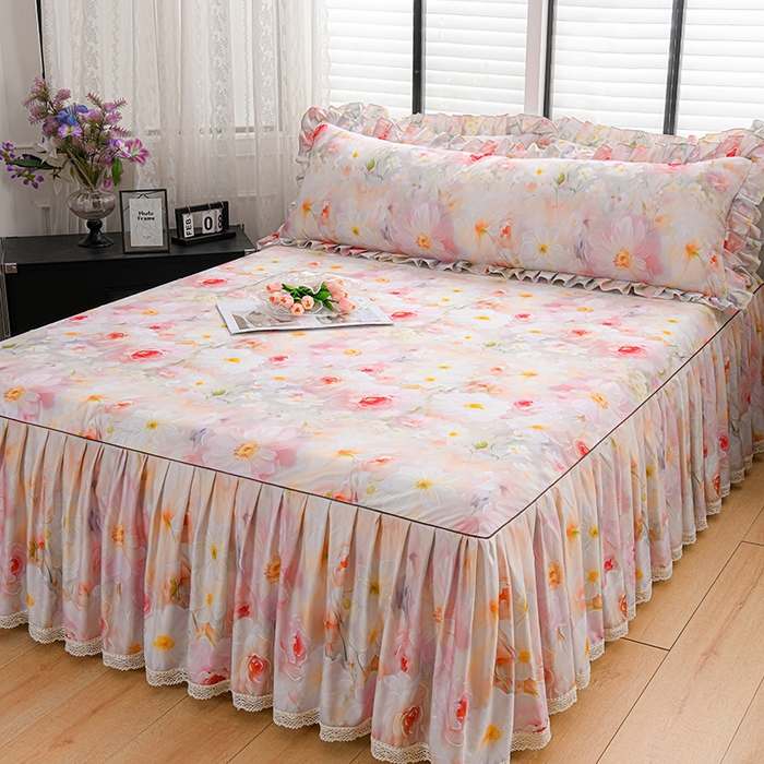 家之硕家纺 2025春夏新款床裙繁花似锦系列单床裙床裙单件 洛香米