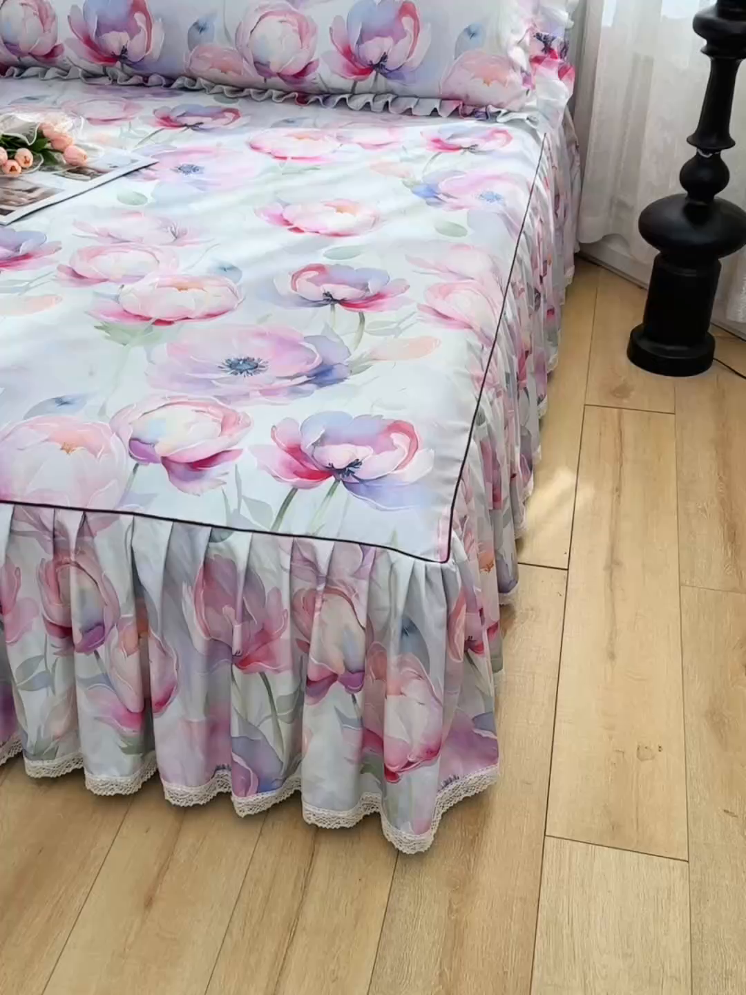 91家纺网 家纺一手货源 找家纺 家之硕家纺 2025春夏新款床裙繁花似锦系列单床裙床裙单件 陌上花开