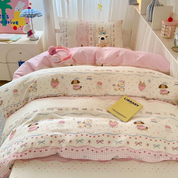 91家纺网 家纺一手货源 找家纺 曼之夏 2025新款全棉纯棉印花学生宿舍上下铺三件套 甜甜圈