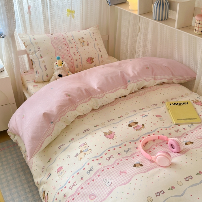 91家纺网 家纺一手货源 找家纺 曼之夏 2025新款全棉纯棉印花学生宿舍上下铺三件套 甜甜圈