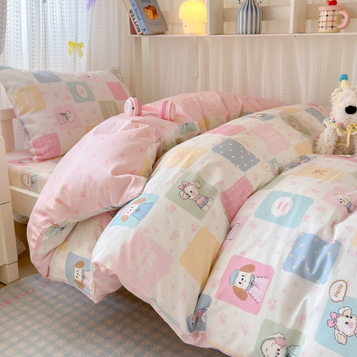 91家纺网 家纺一手货源 找家纺 曼之夏 2025新款全棉纯棉印花学生宿舍上下铺三件套 开心屋