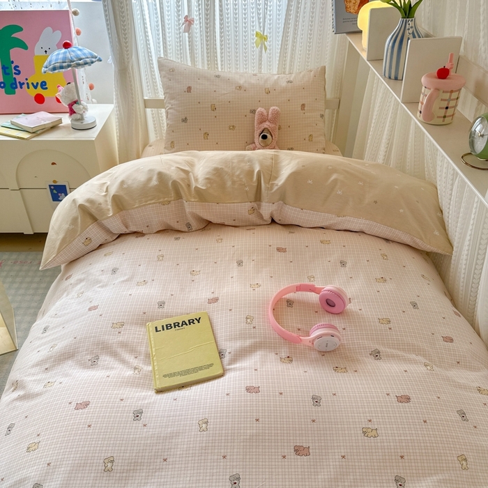 91家纺网 家纺一手货源 找家纺 曼之夏 2025新款全棉纯棉印花学生宿舍上下铺三件套 泡芙小象