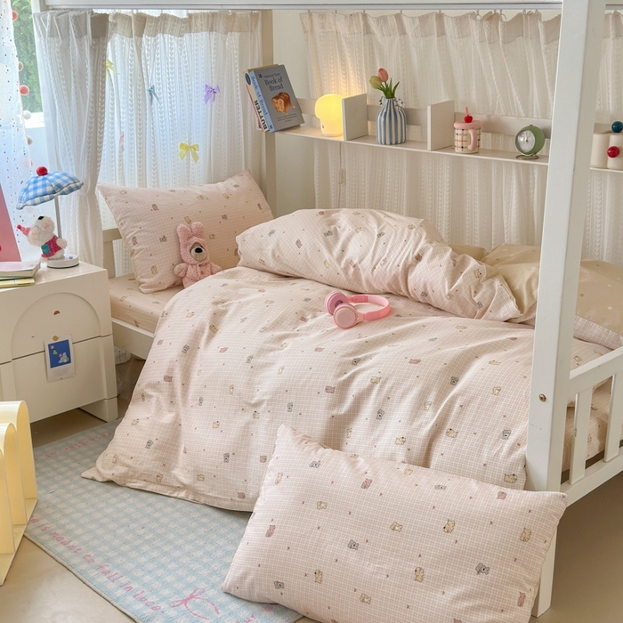 91家纺网 家纺一手货源 找家纺 曼之夏 2025新款全棉纯棉印花学生宿舍上下铺三件套 泡芙小象