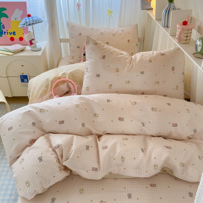 91家纺网 家纺一手货源 找家纺 曼之夏 2025新款全棉纯棉印花学生宿舍上下铺三件套 泡芙小象