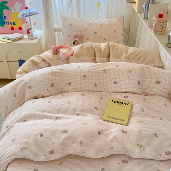 91家纺网 家纺一手货源 找家纺 曼之夏 2025新款全棉纯棉印花学生宿舍上下铺三件套 泡芙小象