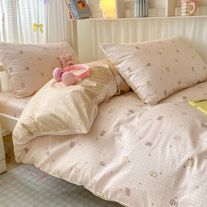 91家纺网 家纺一手货源 找家纺 曼之夏 2025新款全棉纯棉印花学生宿舍上下铺三件套 泡芙小象