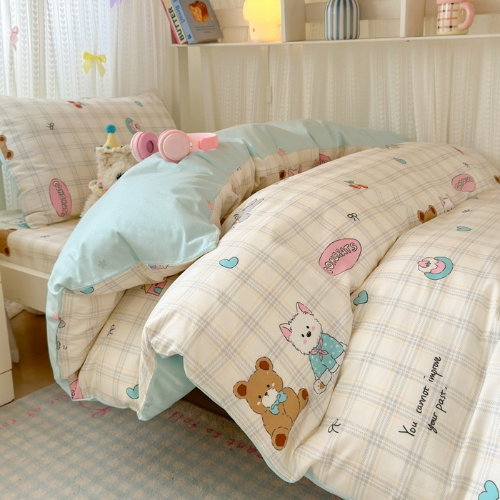 曼之夏 2025新款全棉纯棉印花学生宿舍上下铺三件套 樱桃熊仔