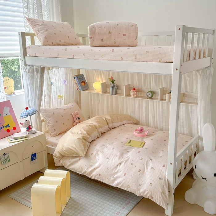 91家纺网 家纺一手货源 找家纺 曼之夏 2025新款全棉纯棉印花学生宿舍上下铺三件套 泡芙小象