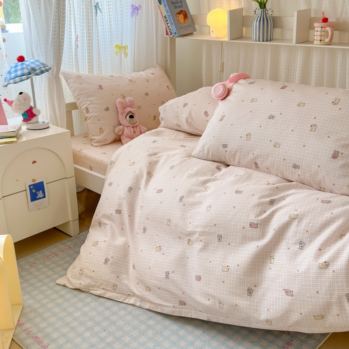 91家纺网 家纺一手货源 找家纺 曼之夏 2025新款全棉纯棉印花学生宿舍上下铺三件套 泡芙小象