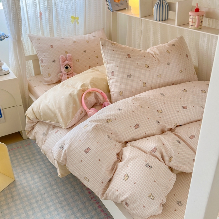 91家纺网 家纺一手货源 找家纺 曼之夏 2025新款全棉纯棉印花学生宿舍上下铺三件套 泡芙小象