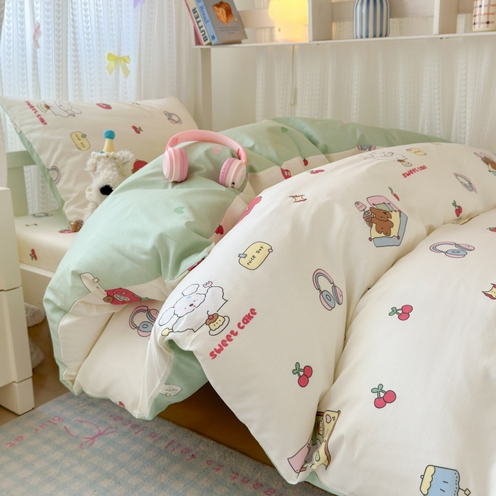 91家纺网 家纺一手货源 找家纺 曼之夏 2025新款全棉纯棉印花学生宿舍上下铺三件套 童画