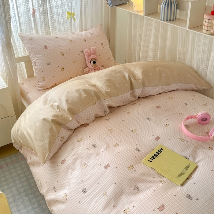 91家纺网 家纺一手货源 找家纺 曼之夏 2025新款全棉纯棉印花学生宿舍上下铺三件套 泡芙小象