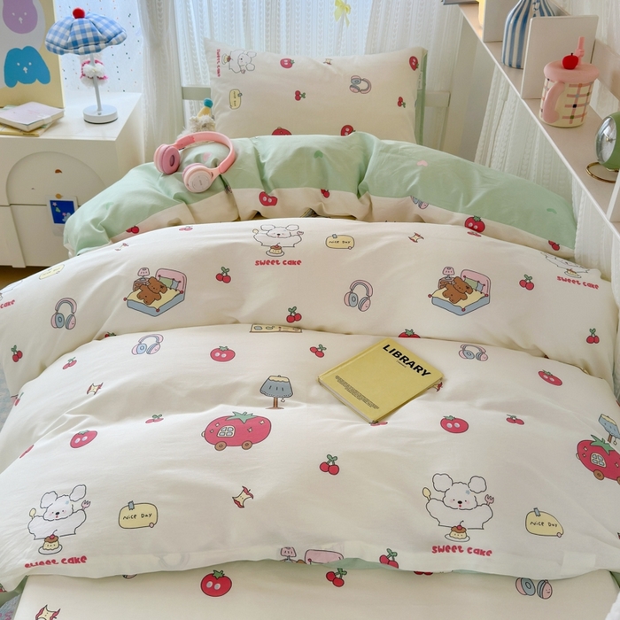 91家纺网 家纺一手货源 找家纺 曼之夏 2025新款全棉纯棉印花学生宿舍上下铺三件套 童画