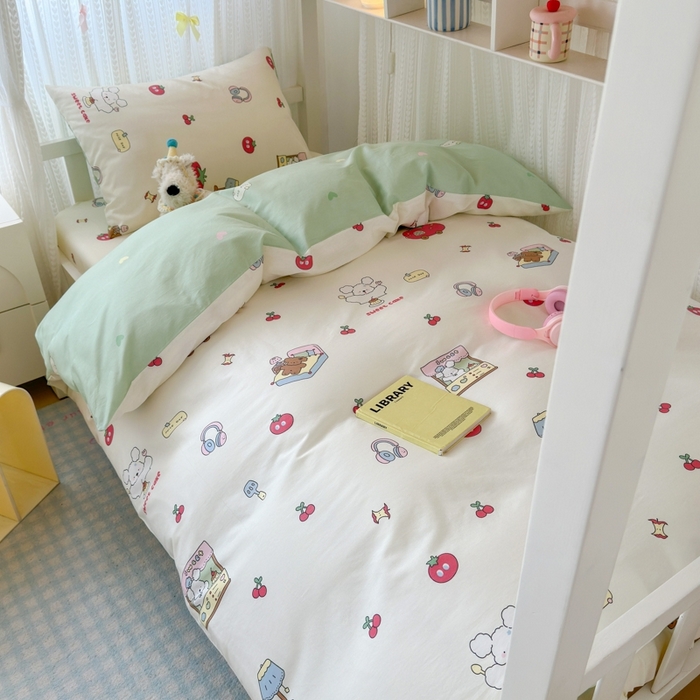 91家纺网 家纺一手货源 找家纺 曼之夏 2025新款全棉纯棉印花学生宿舍上下铺三件套 童画