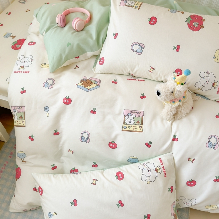 91家纺网 家纺一手货源 找家纺 曼之夏 2025新款全棉纯棉印花学生宿舍上下铺三件套 童画