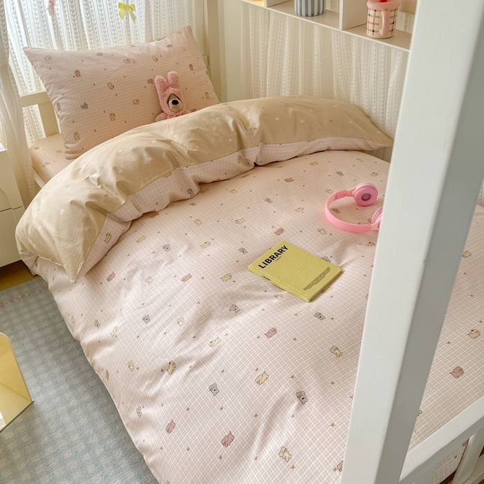 91家纺网 家纺一手货源 找家纺 曼之夏 2025新款全棉纯棉印花学生宿舍上下铺三件套 泡芙小象