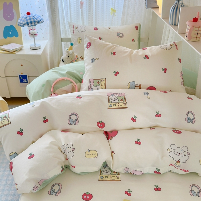 91家纺网 家纺一手货源 找家纺 曼之夏 2025新款全棉纯棉印花学生宿舍上下铺三件套 童画