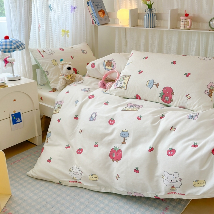 91家纺网 家纺一手货源 找家纺 曼之夏 2025新款全棉纯棉印花学生宿舍上下铺三件套 童画