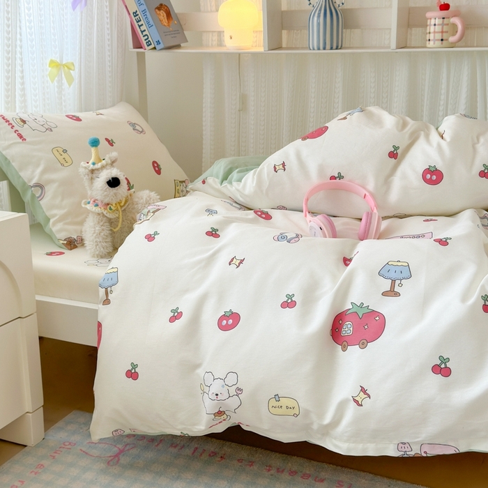 91家纺网 家纺一手货源 找家纺 曼之夏 2025新款全棉纯棉印花学生宿舍上下铺三件套 童画