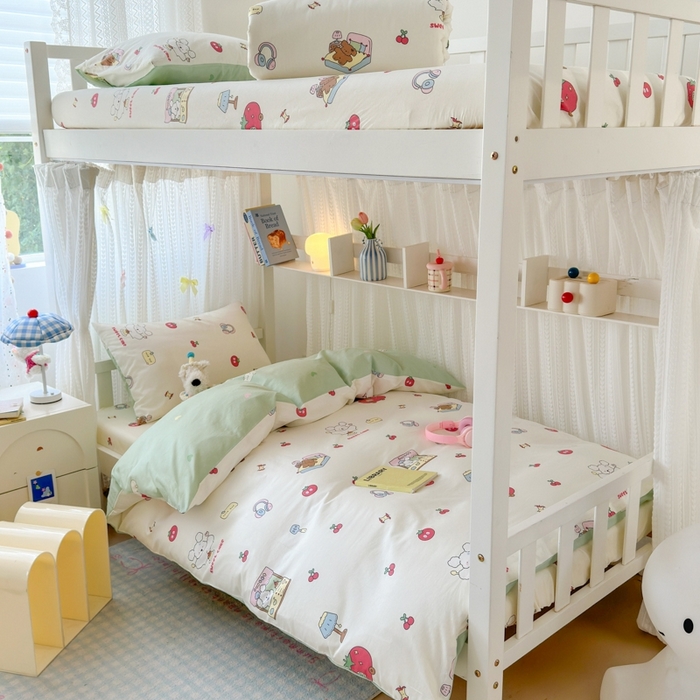 91家纺网 家纺一手货源 找家纺 曼之夏 2025新款全棉纯棉印花学生宿舍上下铺三件套 童画