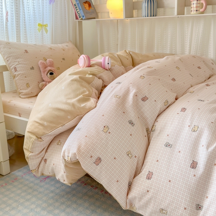 曼之夏 2025新款全棉纯棉印花学生宿舍上下铺三件套 泡芙小象