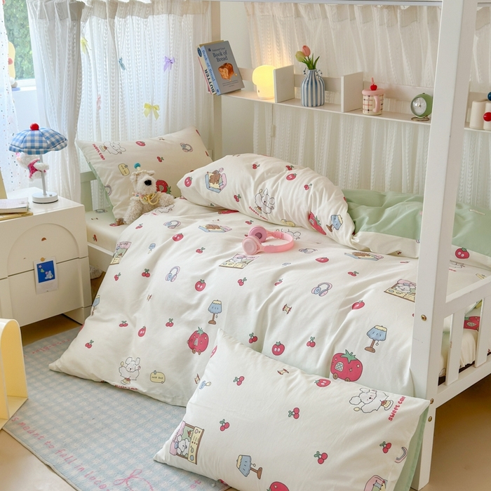 91家纺网 家纺一手货源 找家纺 曼之夏 2025新款全棉纯棉印花学生宿舍上下铺三件套 童画