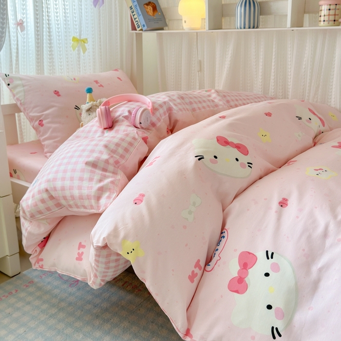 曼之夏 2025新款全棉纯棉印花学生宿舍上下铺三件套 甜心猫咪