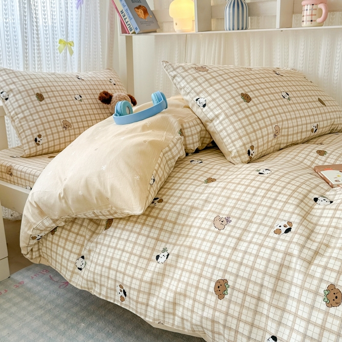 91家纺网 家纺一手货源 找家纺 曼之夏 2025新款全棉纯棉印花学生宿舍上下铺三件套 曲奇小狗