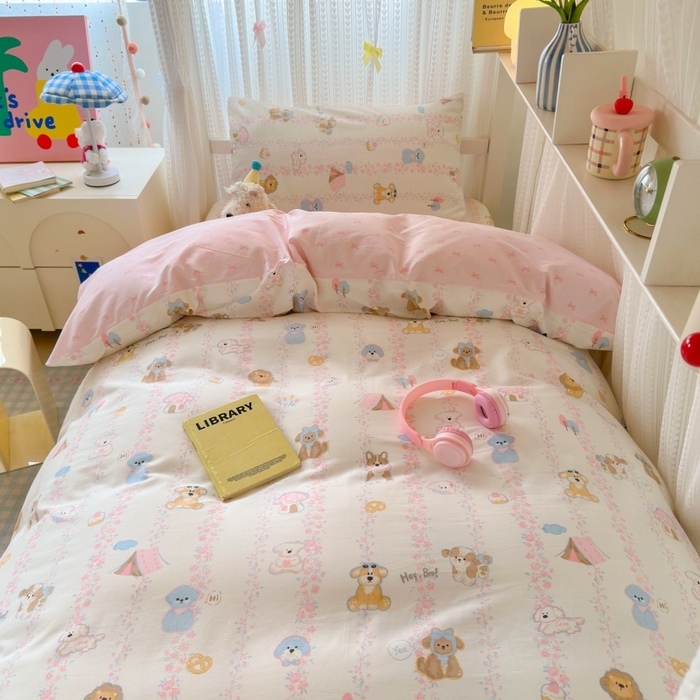 91家纺网 家纺一手货源 找家纺 曼之夏 2025新款全棉纯棉印花学生宿舍上下铺三件套 可爱多