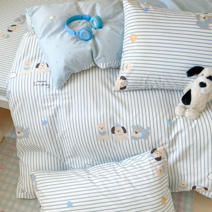 91家纺网 家纺一手货源 找家纺 曼之夏 2025新款全棉纯棉印花学生宿舍上下铺三件套 小狗日记