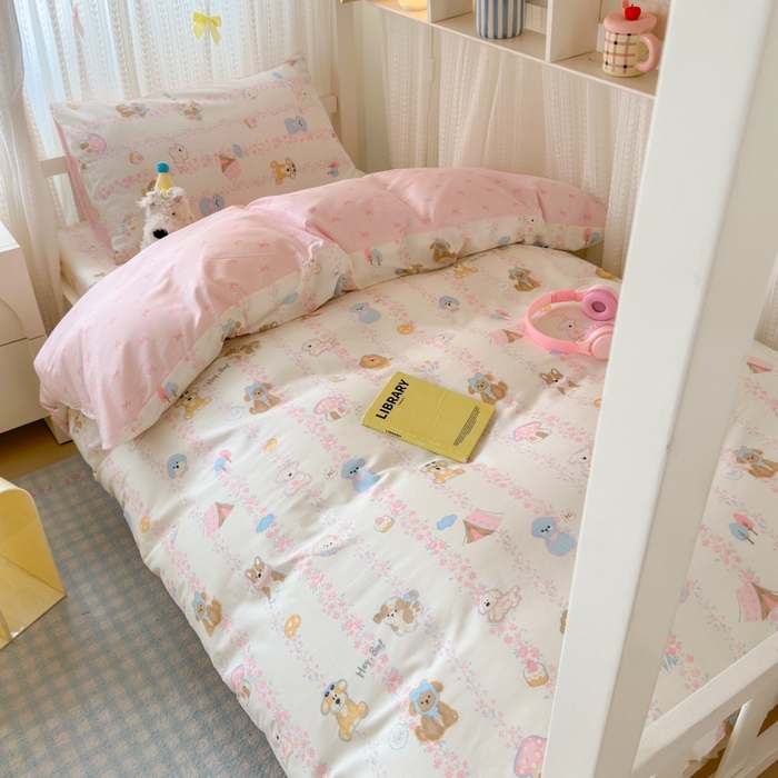 91家纺网 家纺一手货源 找家纺 曼之夏 2025新款全棉纯棉印花学生宿舍上下铺三件套 可爱多