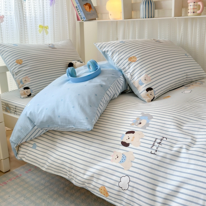 91家纺网 家纺一手货源 找家纺 曼之夏 2025新款全棉纯棉印花学生宿舍上下铺三件套 小狗日记