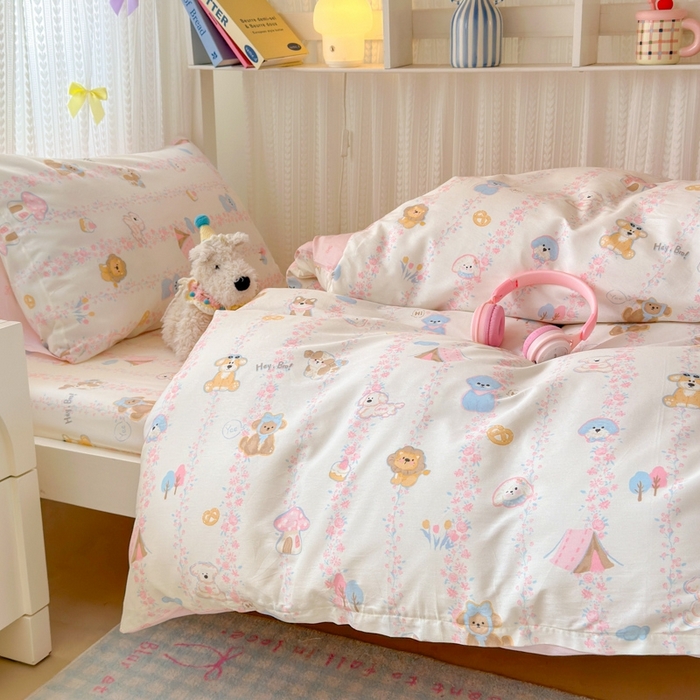 91家纺网 家纺一手货源 找家纺 曼之夏 2025新款全棉纯棉印花学生宿舍上下铺三件套 可爱多