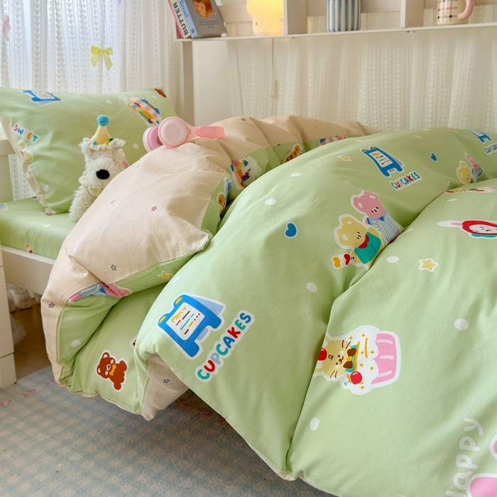 曼之夏 2025新款全棉纯棉印花学生宿舍上下铺三件套 趣味熊