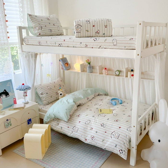 91家纺网 家纺一手货源 找家纺 曼之夏 2025新款全棉纯棉印花学生宿舍上下铺三件套 茶茶狗