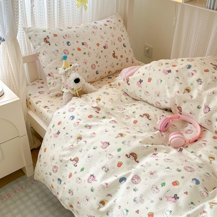 91家纺网 家纺一手货源 找家纺 曼之夏 2025新款全棉纯棉印花学生宿舍上下铺三件套 玛奇朵